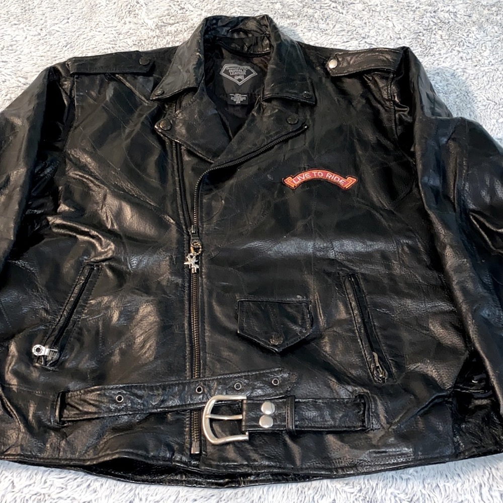 Vintage black leather biker jacket